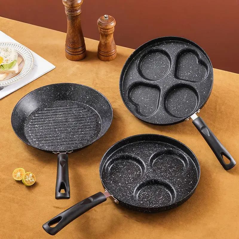 3/4hole Egg Burger Frying Pan Wooden Handle Nonstick Household Universal Stove Steak Multi-Functional Burger Bread Breakfast Pot