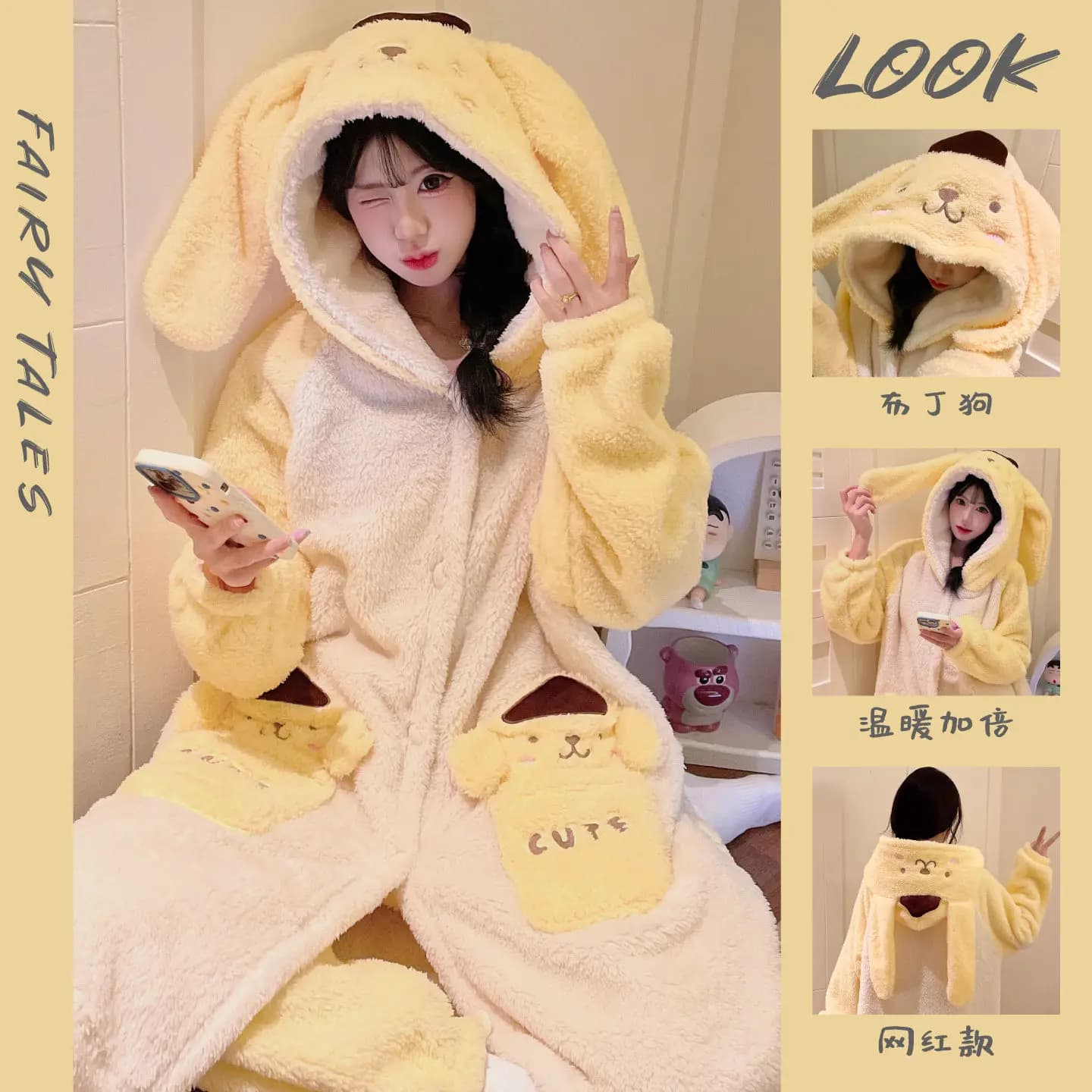 2025 Nuovo Pompompurin Pigiama Sanrioed Anime Camicia da notte Autunno e Inverno Addensato Cartone Animato Carino Accappatoio Lungo Ragazze Pigiama