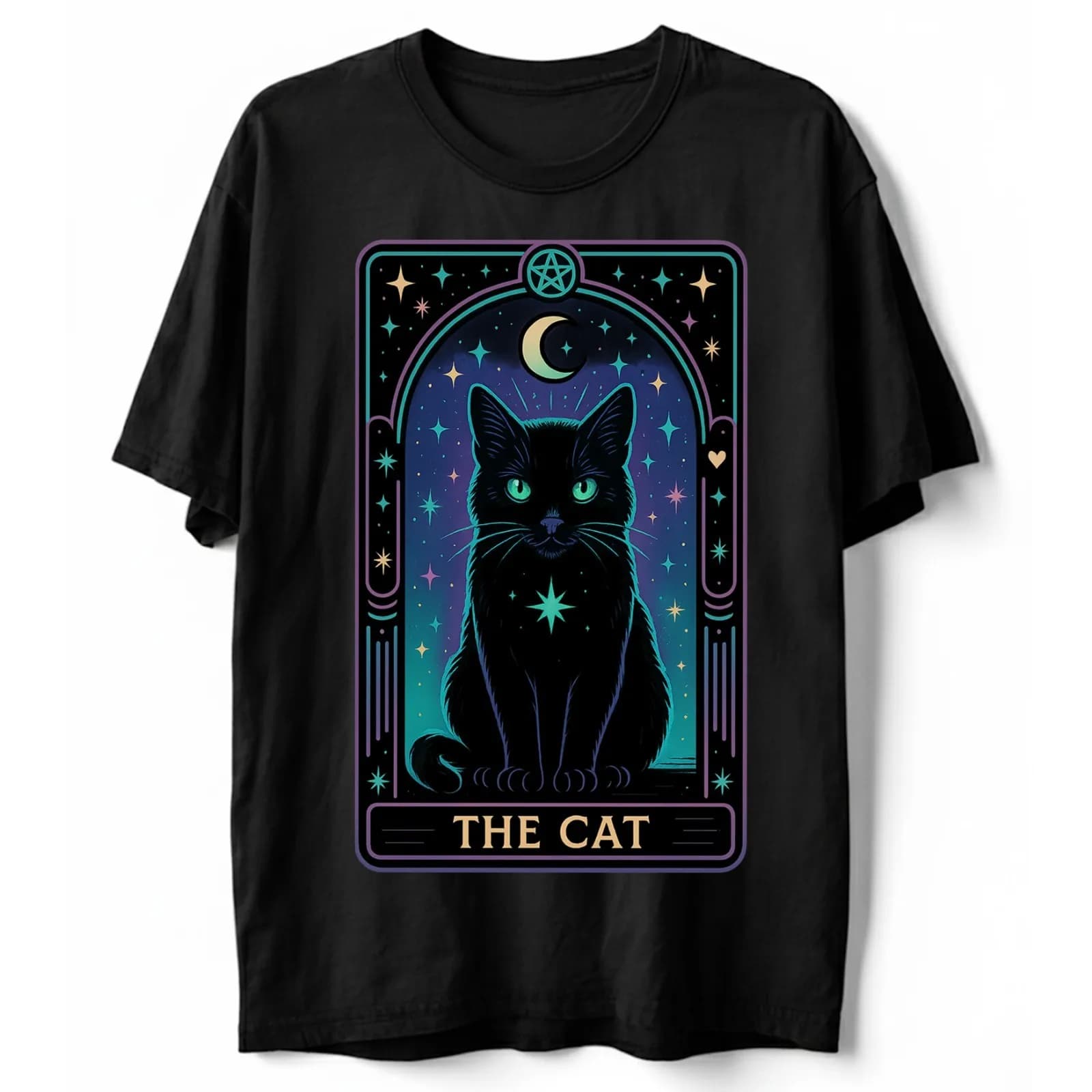 Maglietta The Cat Tarot Card, maglietta grafica con gatto nero gotico mistico e stile stregonesco S5XL