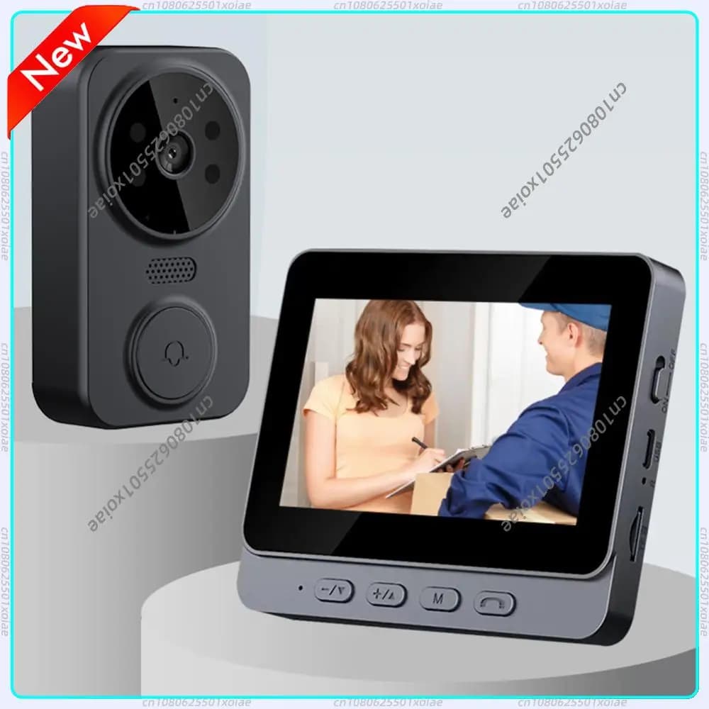 Campanello Video WiFi 1080P con Schermo IPS da 4,3 Pollici, Videocitofono con Visione Notturna IR, Telecamera Spioncino 2.4G Wireless per Casa