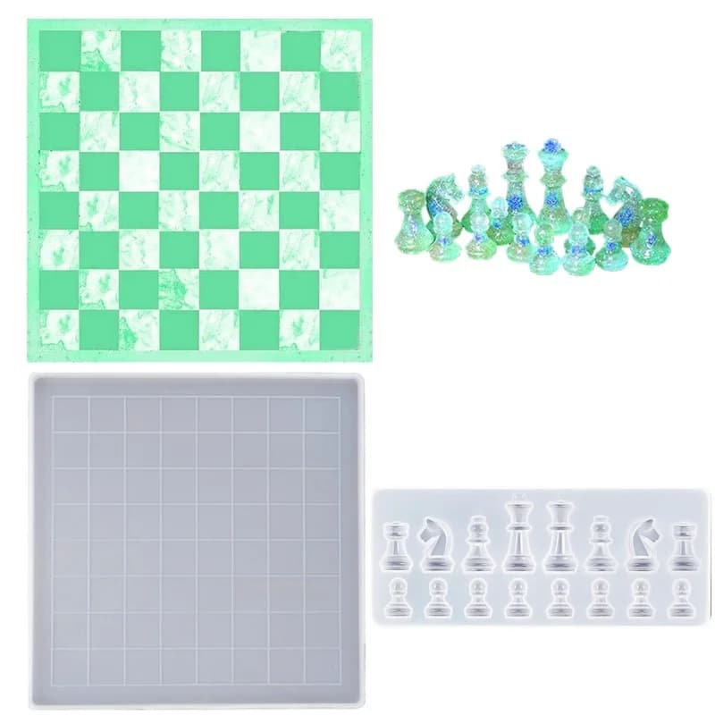 Set di Stampi in Resina per Scacchiera, Stampi in Silicone per Pezzi degli Scacchi, Stampi in Resina Epossidica per Scacchiera per Creazioni Artistiche Fai-da-Te e Gioielli