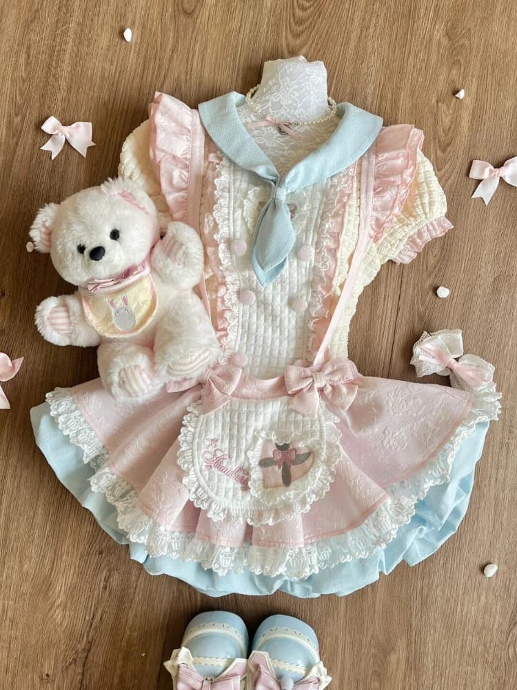 Estate New Sweet Lolita Slim 2 pezzi Set donna Chic top in pizzo + mini gonna con cinturino soffice giapponese adorabile JK Fit Chic Suit 2025