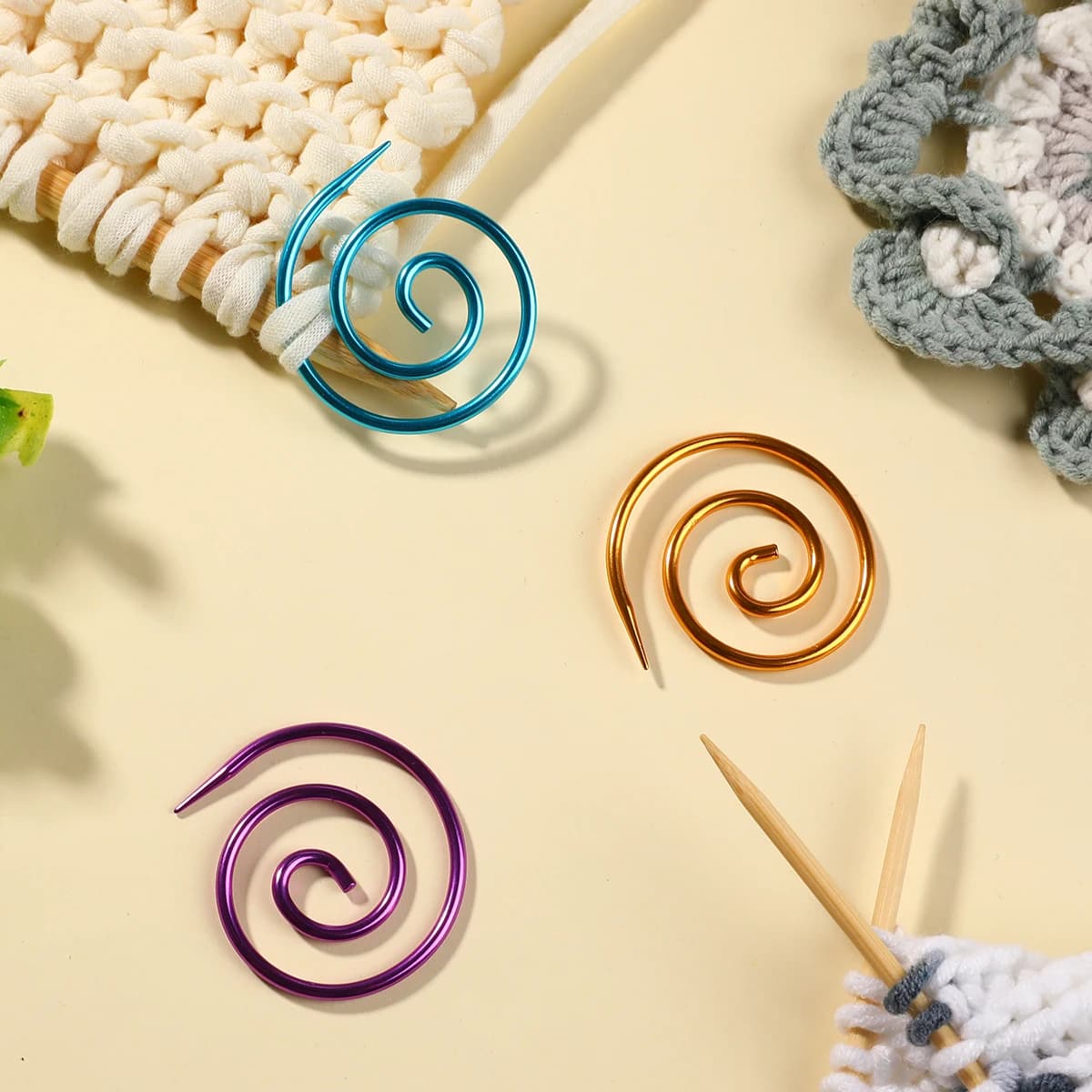 1/2/3/9pcs Multicolor Alloy Knitting Needles Spiral Sewing Weave Sweater Shawl Crochet Pin Bent DIY Knit Tools Accessories