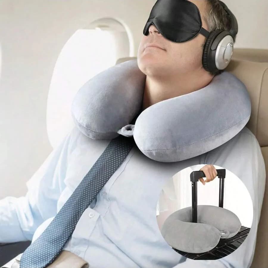 Cuscino da Viaggio per Collo, Cuscino per Aereo, Auto, Casa, Ufficio, con Cinturino a Scatto e Rivestimento Morbido