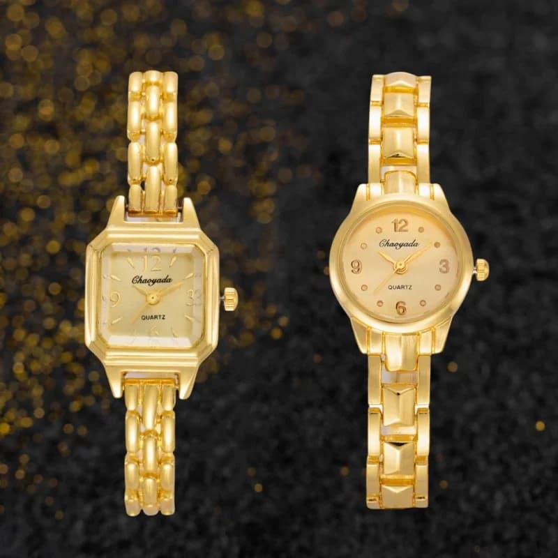 2 pcs women's watch in gold fashion women's bracelet quartz watch luxury elegant analog watches woman's watch gift for girlfriend
