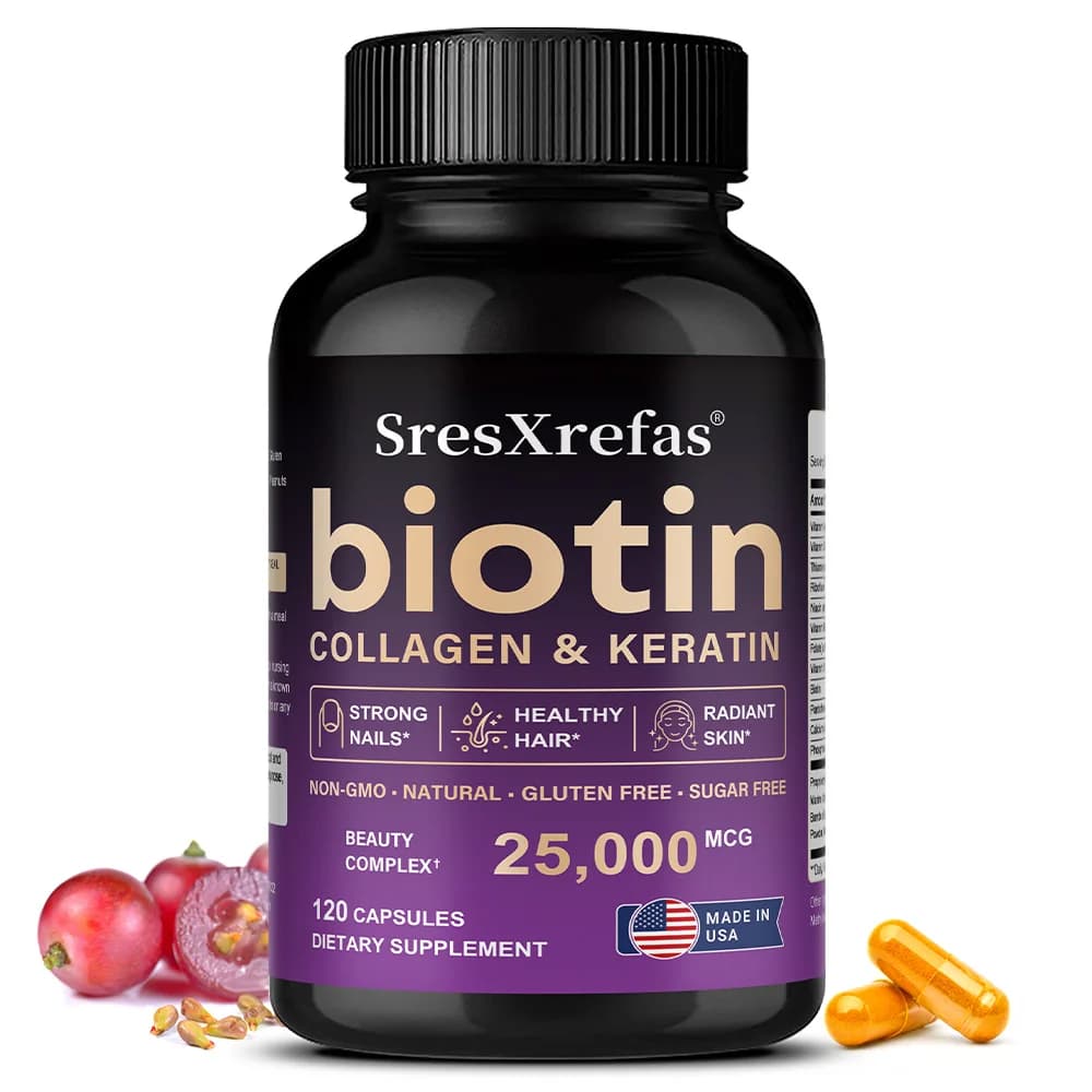 Biotina 25000mcg - Collagene, Cheratina, Acido Ialuronico, Vitamine, Supporto per Capelli, Pelle, Unghie e Articolazioni, Integratori Anti-invecchiamento e Antiossidanti