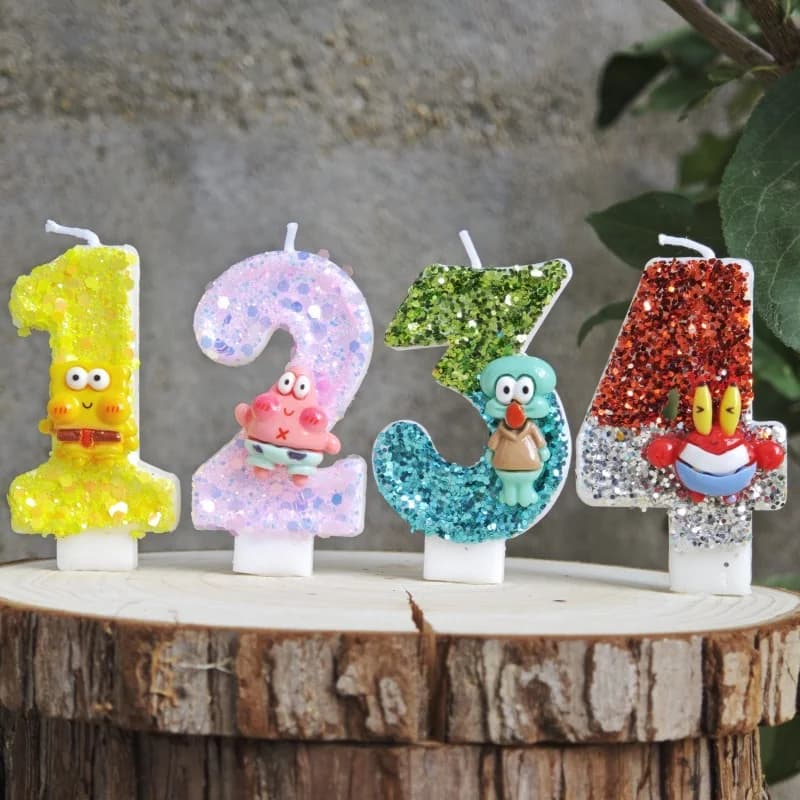 Candela per Torta di Compleanno SpongeBob SquarePants, Decorazione per Torta a Tema Cartone Animato per Feste dei Bambini