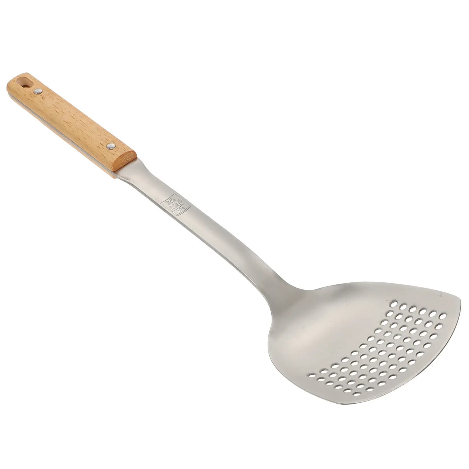 Spatola per Wok in Acciaio Inox Premium con Manico in Legno, Bordi Arrotondati Lisci, Facile da Pulire, Lavabile in Lavastoviglie, per Padelle Antiaderenti e Frittura
