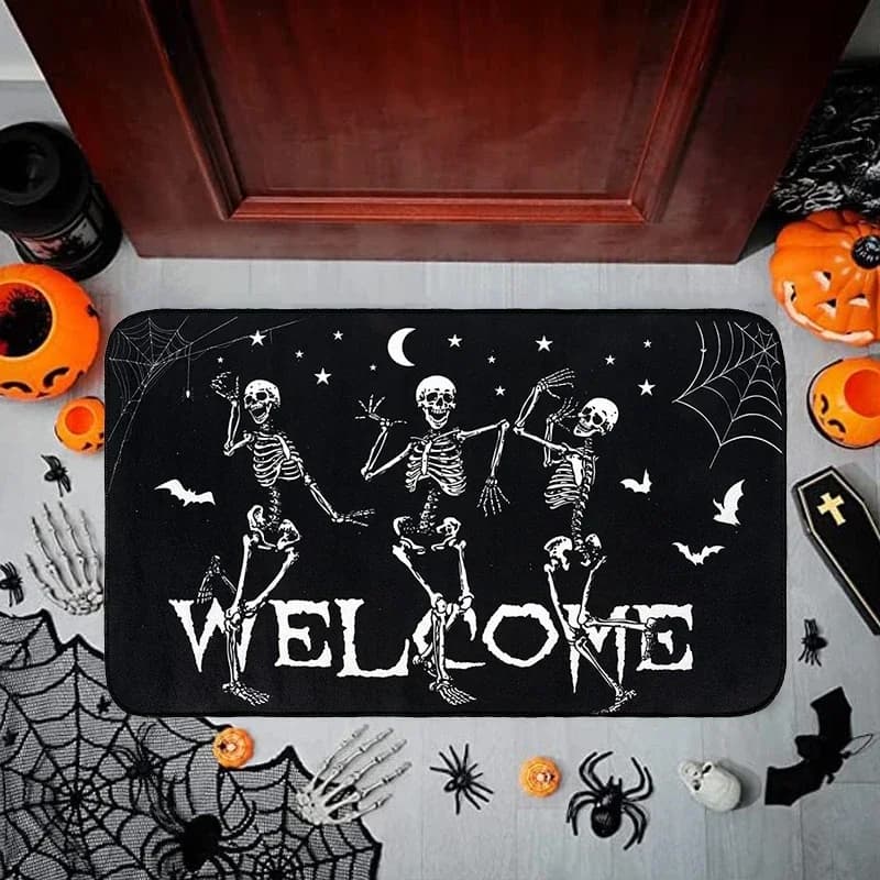 Halloween Dancing Skeletons Tappetino per porta Teschio spettrale Tappeti antiscivolo per ingresso di benvenuto Cucina Camera da letto Soggiorno Decorazione tappeto