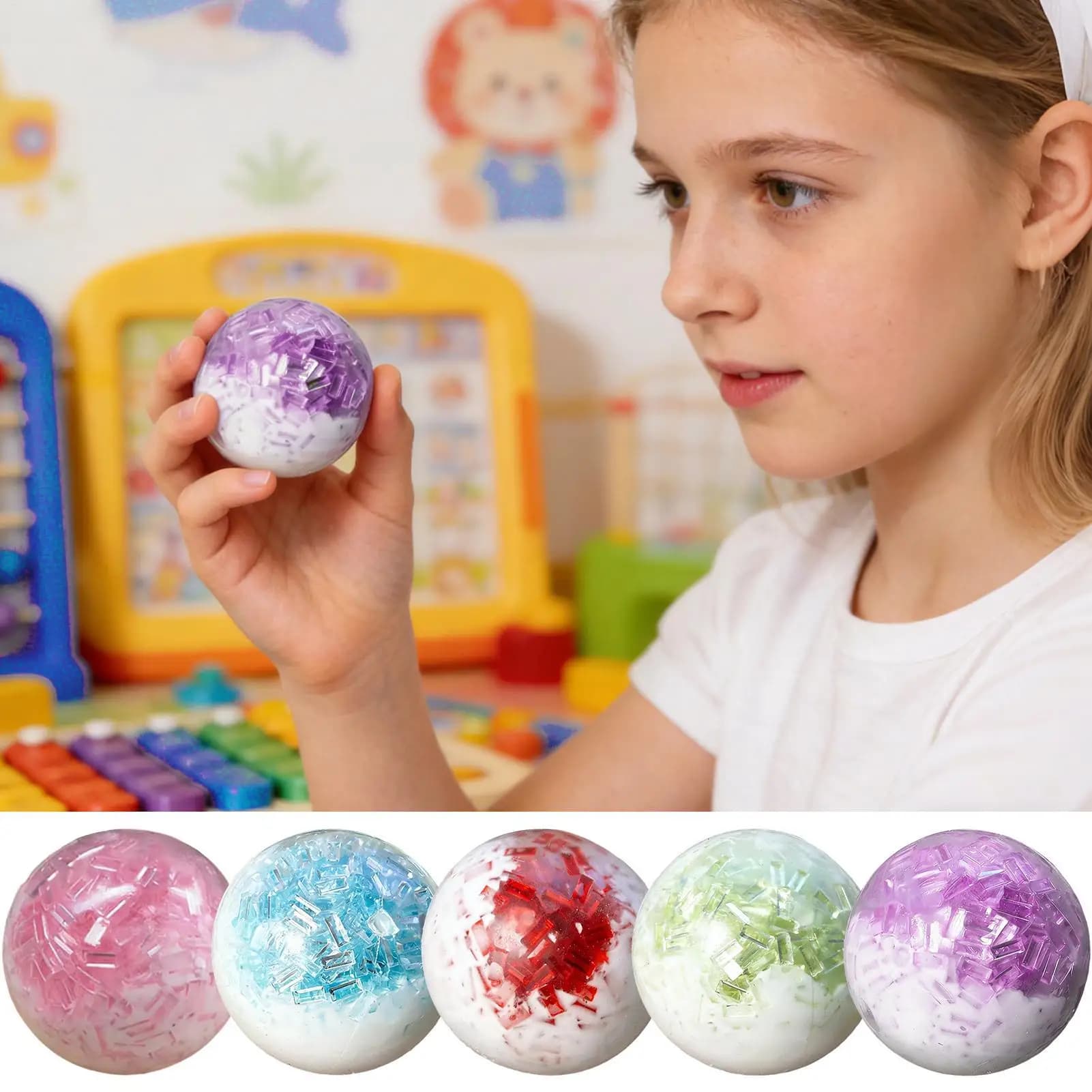 Pallina Antistress Morbida e Sonora, Giocattoli Squeezable per Bambini, Adolescenti, Adulti, Studenti, Viaggiatori, per Studio, Lavoro, Viaggi e Casa