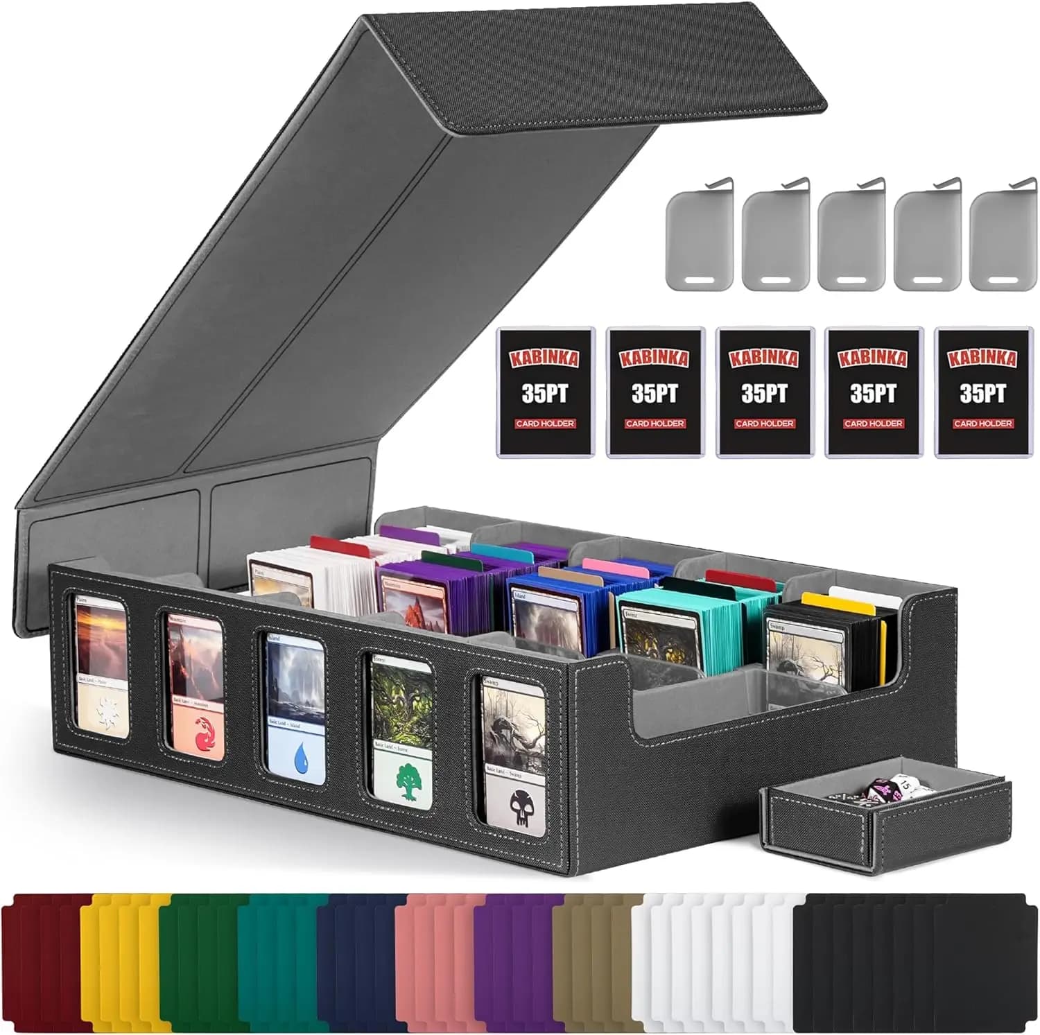 5 compartment collectable card holder with removable cover, contains over 3900 cards for MTG TCG PTCG Sport, black organizer