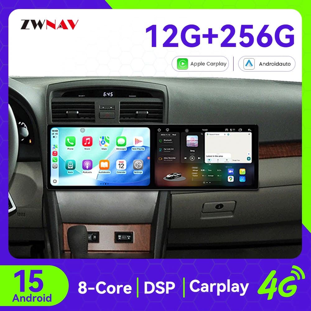 CarPlay Car Radio 10.1+10.1 Inch Touch Screen For Toyota Camry 2007-2011 Android 15 GPS Navigation Multimedia Player Head Unit