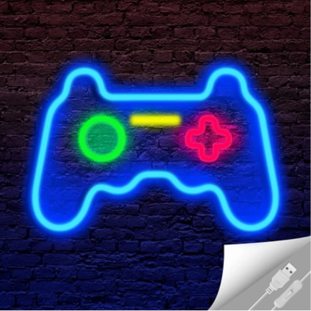 Insegna al Neon a Forma di Gamepad per Decorazione Parete Camera Gamer, Lampada LED Neon per Gaming, Regalo Originale, Alimentazione USB