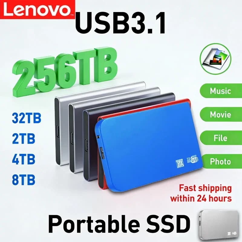 Lenovo SSD High-speed SSD USB 3.0 Enclosure Mobile Hard Drive Cases for SSD 256TB External Storage HDD Box With USB3.0 Cable ABS