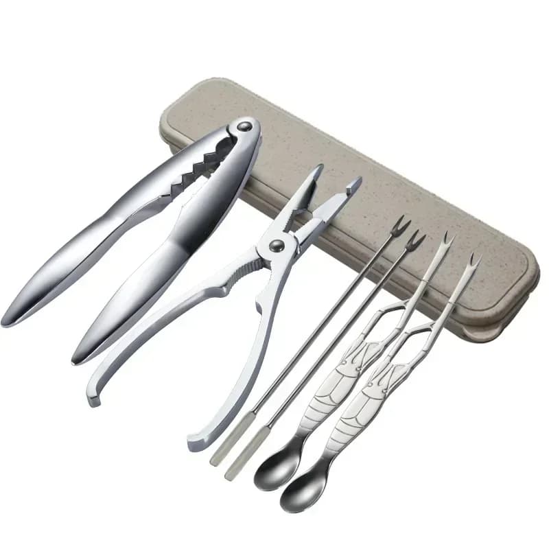 Utensili per frutti di mare in acciaio inossidabile Cracker per granchi Pinze per aragosta Cracker per noci Accessori da cucina Set da 6 pezzi