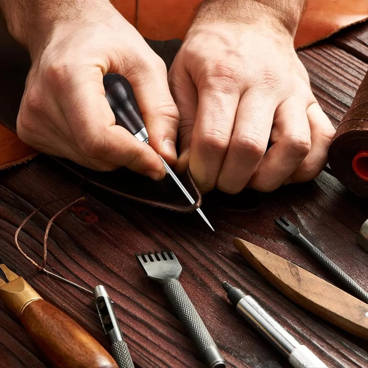 9 pezzi set punteruolo da cucito a forma di zucca manico in legno punteruolo antigraffio strumento fai da te fatto a mano pin punzonatura-ago kit per cucito in pelle