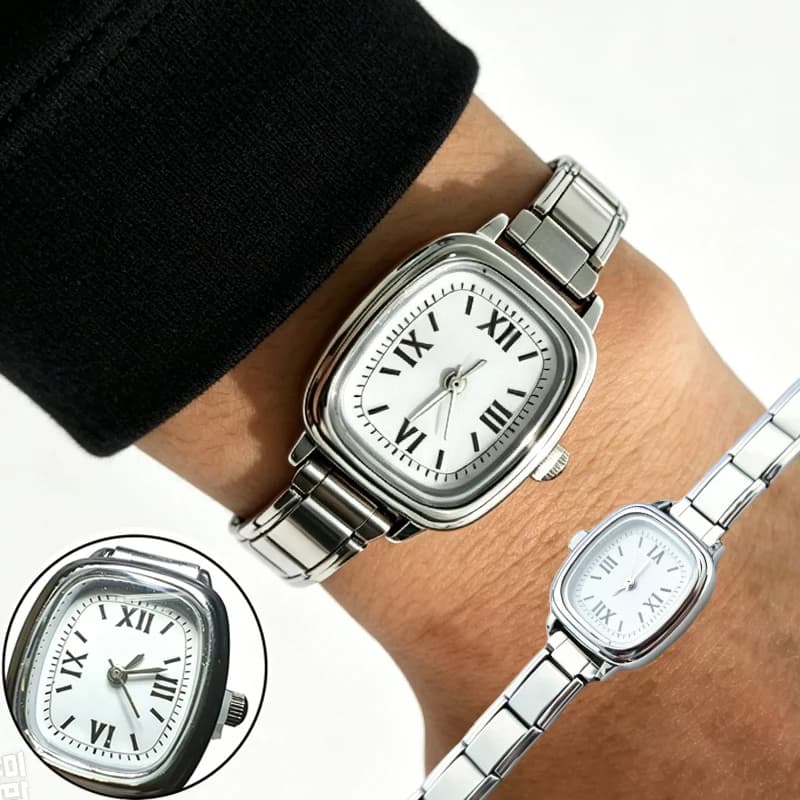 Square Gift Watch Wholesale Men Women 9MM Width Italian Elastic Charm Stainless Watch Header Linker Bracelet Jewelry DIY
