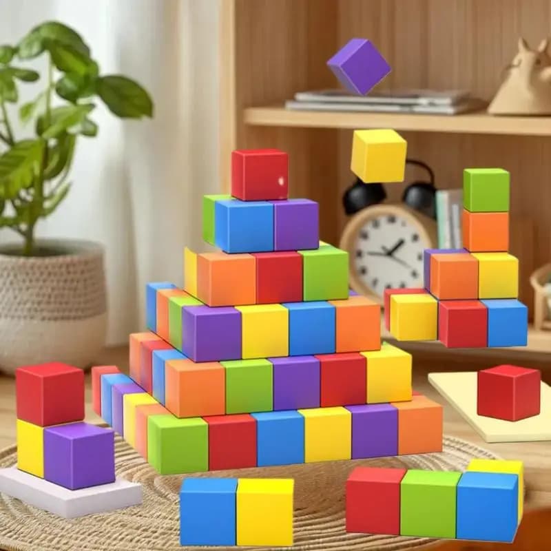 Confezione da 30/50/100 pezzi di blocchi di costruzione di figure per bambini, cubi impilabili in legno, giocattolo in legno quadrato per l'apprendimento dei colori dei bambini
