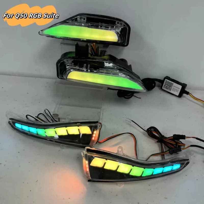 MRD Spedizione Gratuita Adatto per Q50 2014-2021 Luci Diurne, Luci Specchietto Laterale, Luci Paraurti Anteriore, Set Combo Sequenziale RGB