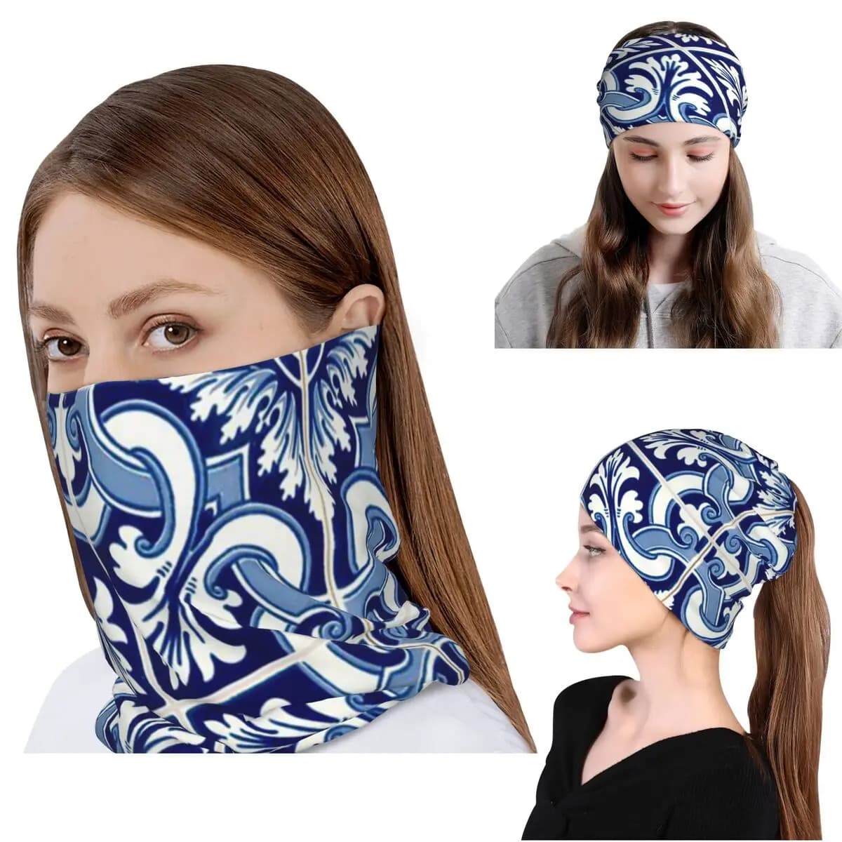 Azulejo Lisbon Azulejos Lisboa Bandana Neck Cover Wrap Scarf Warm Headband Beanies Hat for Men Women Adult Winter