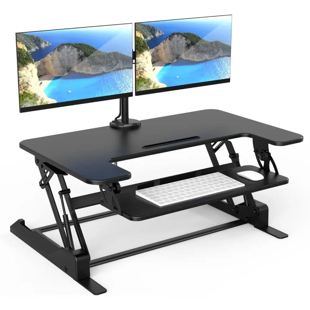 Convertitore per Scrivania Regolabile in Altezza con Doppio Monitor Nero e 2 Supporti