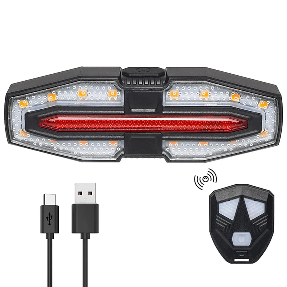 Fanale posteriore per bici ricaricabile tramite USB con indicatori di direzione Luce posteriore per bicicletta Telecomando senza fili Luce posteriore per bici per ciclismo di sicurezza