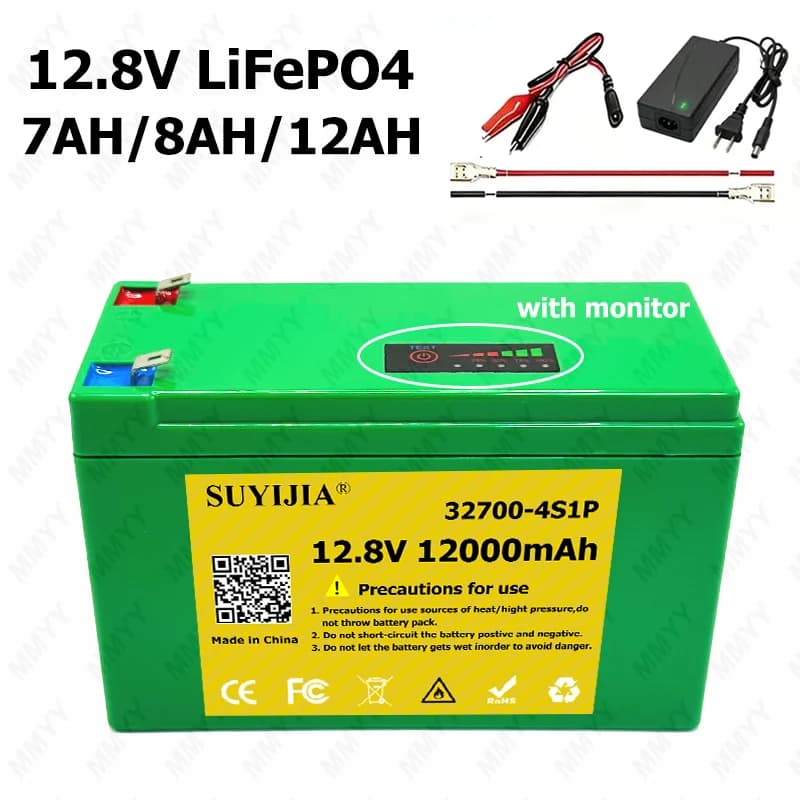Batteria ricaricabile LiFePO4 al litio ferro fosfato da 12.8V 7Ah 8Ah 12Ah per spruzzatore, altoparlante portatile, campeggio all'aperto, macchinine giocattolo