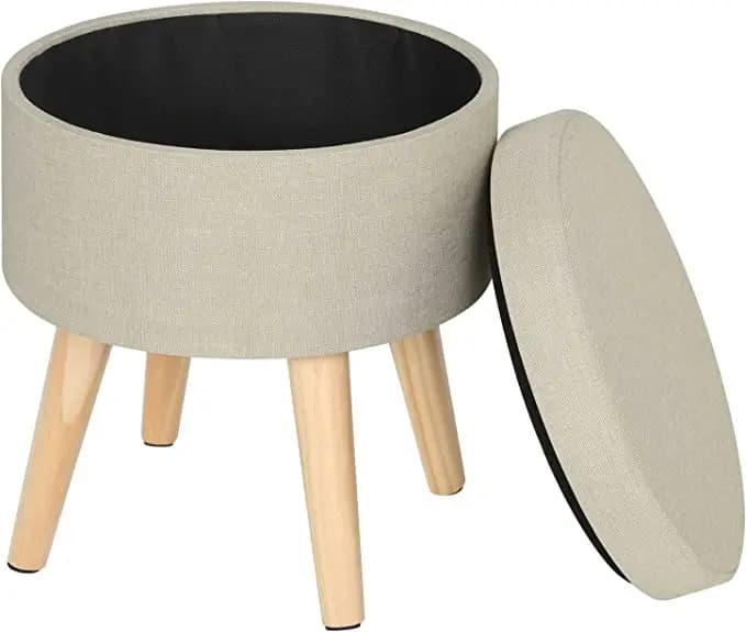 Nuovi sgabelli rotondi in lino per mobili da soggiorno moderni di vendita caldi Sgabelli con gambe in legno