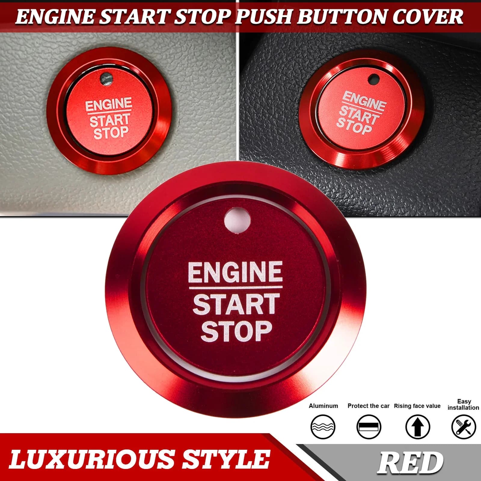 Start/stop button cover inner motor, decorative ring for ignition, decorative sticker for Ford F150 F-150 2015-2020 2019 2017 2016 Red