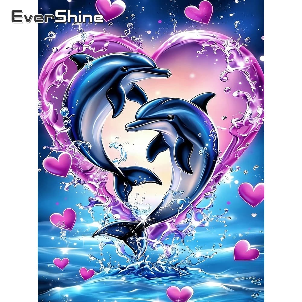 EverShine Diamond Mosaic Animal Rhinestones Embroidery Dolphin Full Square Drill Painting Love Heart Handmade Gift