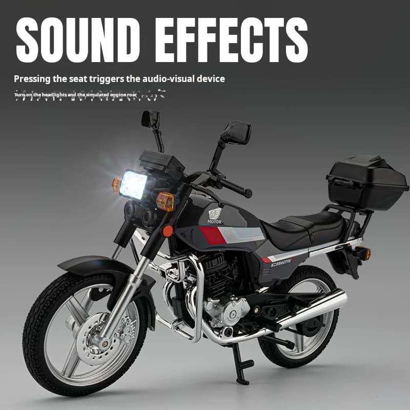 Modellino Moto Retrò CBT125 Bicilindrica in Lega 1/12 con Bauletto, Classico Nostalgico, Simulazione Realistica, Giocattolo da Collezione per Ragazzi, Regalo di Compleanno