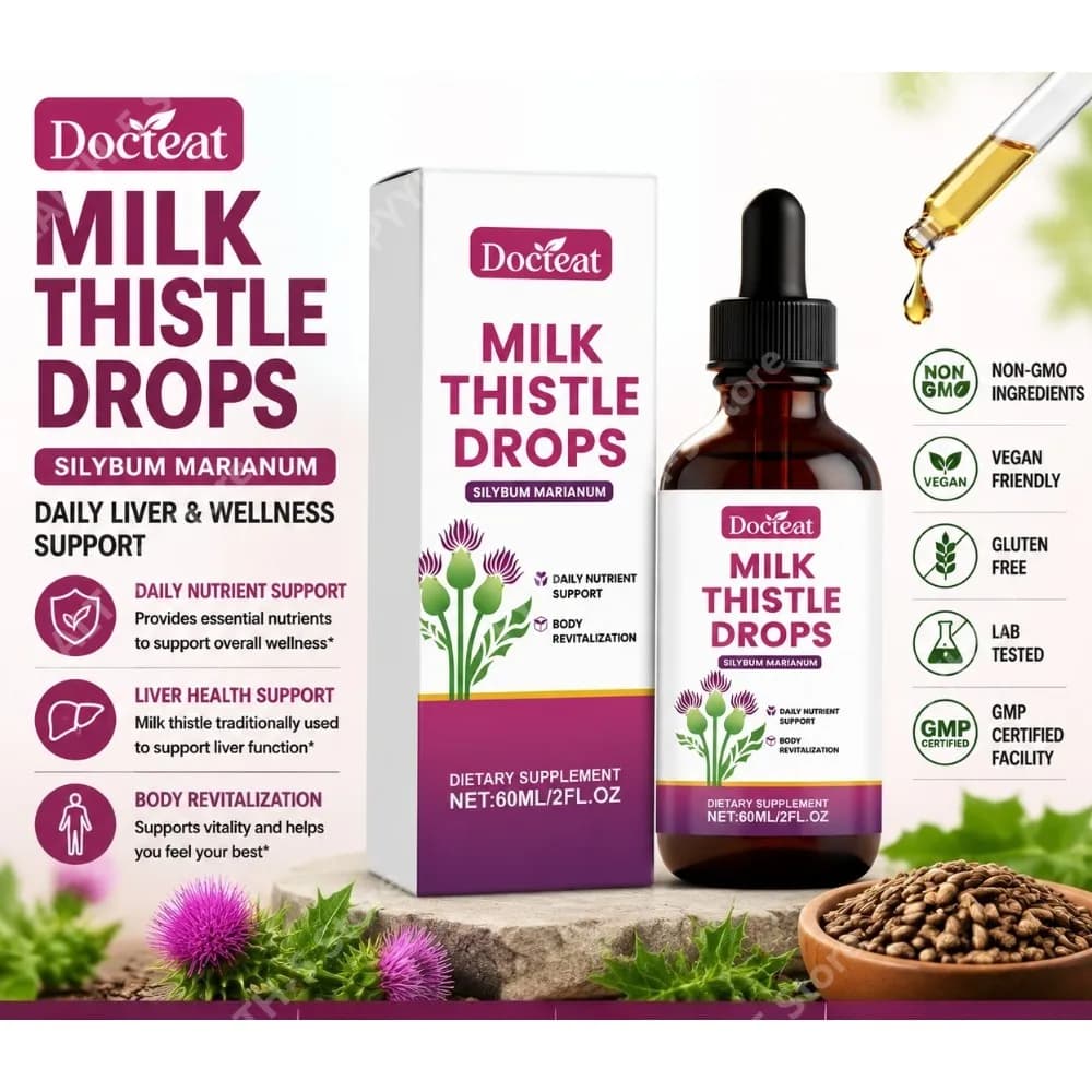 Docteat Gocce di Cardo Mariano, Flacone da 60 ml, Porzione da 1 ml, con Vitamina D3 e Citrato di Zinco, Sambuco ed Echinacea, Supporto Nutrizionale Quotidiano