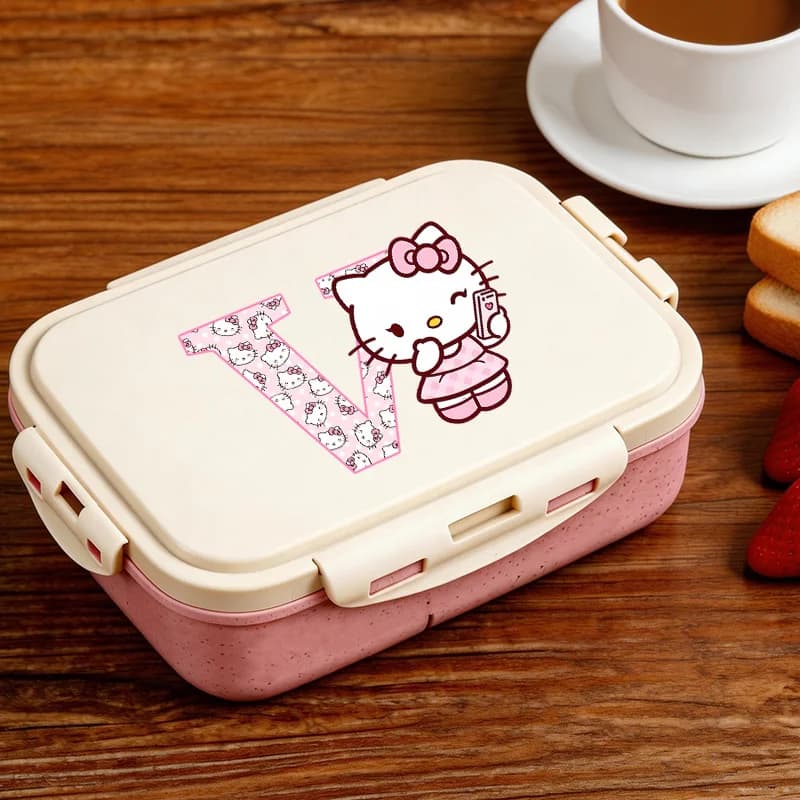 Anime Figure Lunch Box Portable Cat K-kitty Letter A-z Meal Case with Spoon Fork Student Office Supplies Fruit Food Containers