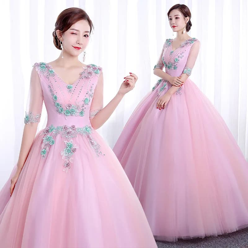 Abito da ballo personalizzato Abiti Quinceanera da donna Appliques Paillettes Mezze maniche Abiti da ballo di compleanno Abiti da cerimonia formale Vestido De Noche