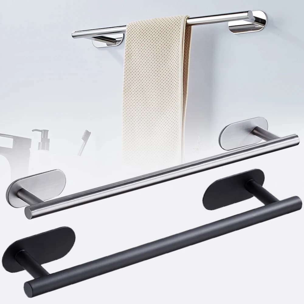 Portasciugamani da bagno in acciaio inossidabile da 50 cm, senza foratura, autoadesivo, a parete, per asciugamani, vestiti, mensola, appendiabiti, bagno di casa