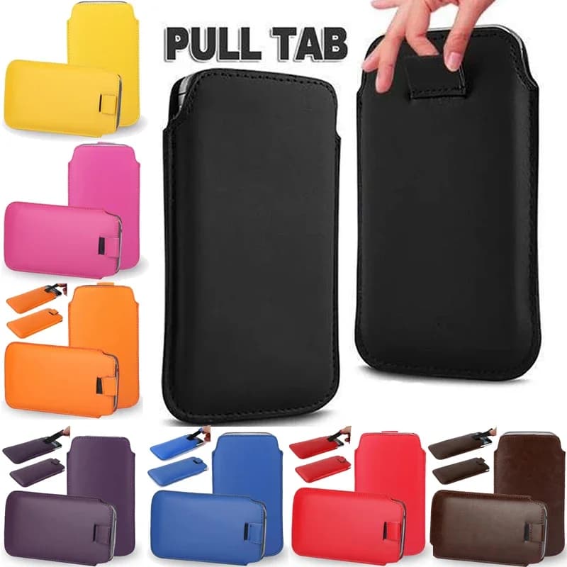 Universal Leather Case For iphone 16 Pro Max 15 Pro Max 14 Pro Max Phone Case Sleeve Pull Tab Pouch Bag For iphone 16e 2025 Case