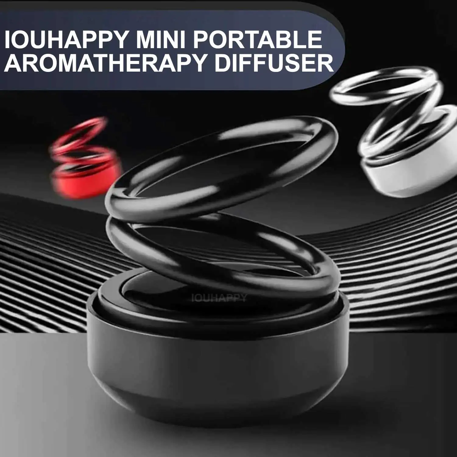 1 Mini Deodorant for Cinetic Portable Car, Solar Powered, with Double Rotating Ring, Air Purifier, Perfume Diffuser and Decoration