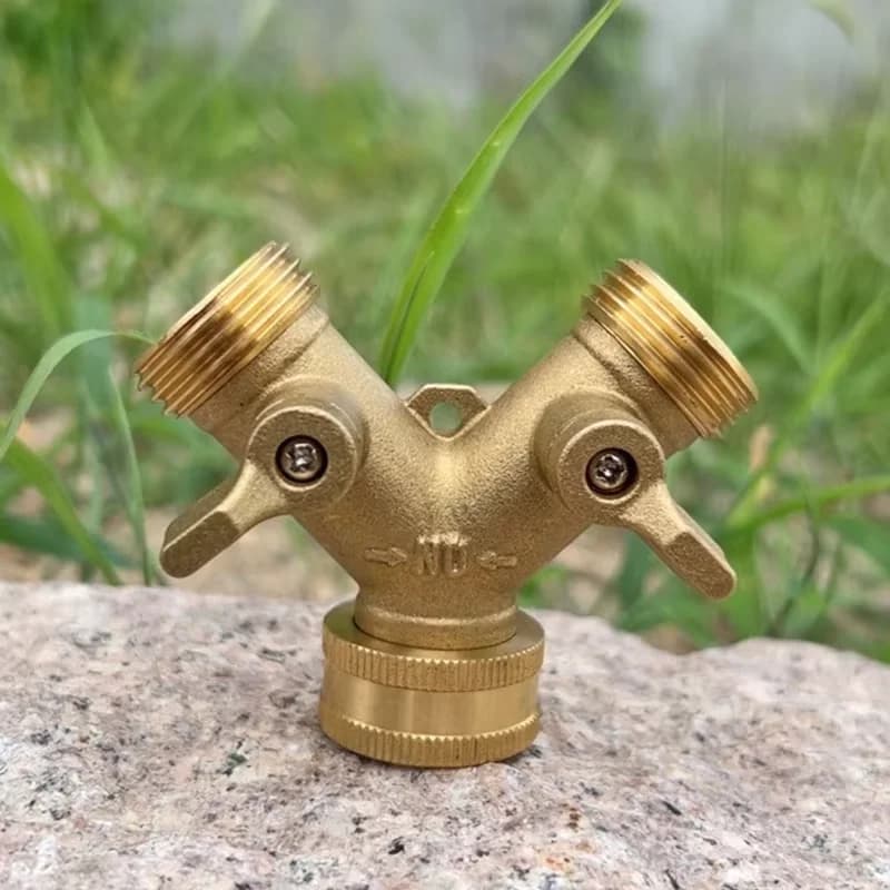 Divisore per acqua da rubinetto a Y a tre vie, attrezzo da giardino, giunto in rame 3/4 per tubo da giardino
