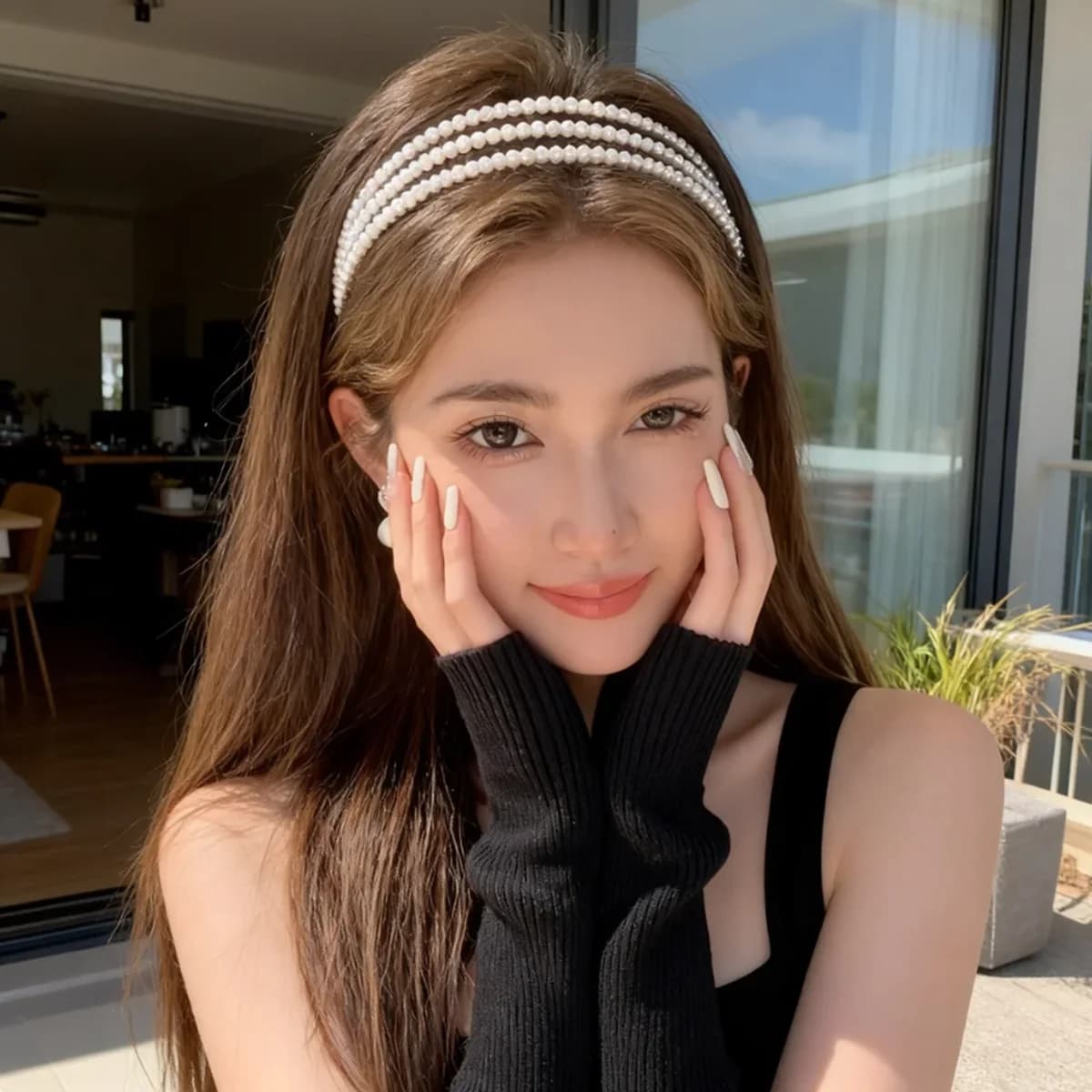 Fascia per capelli con perle in stile francese, dolce ed etera, per donna, accessorio per capelli da sposa, versatile per l'uso quotidiano delle ragazze