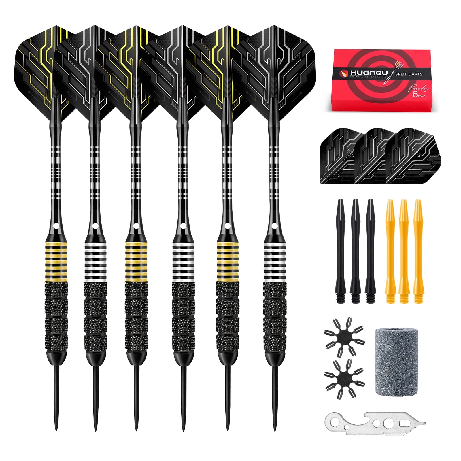 6Pcs 22g Steel Tip Darts Set Professional Copper Darts with Aluminum Shafts PET Flights Sharpener Tool Accessories Dartboard