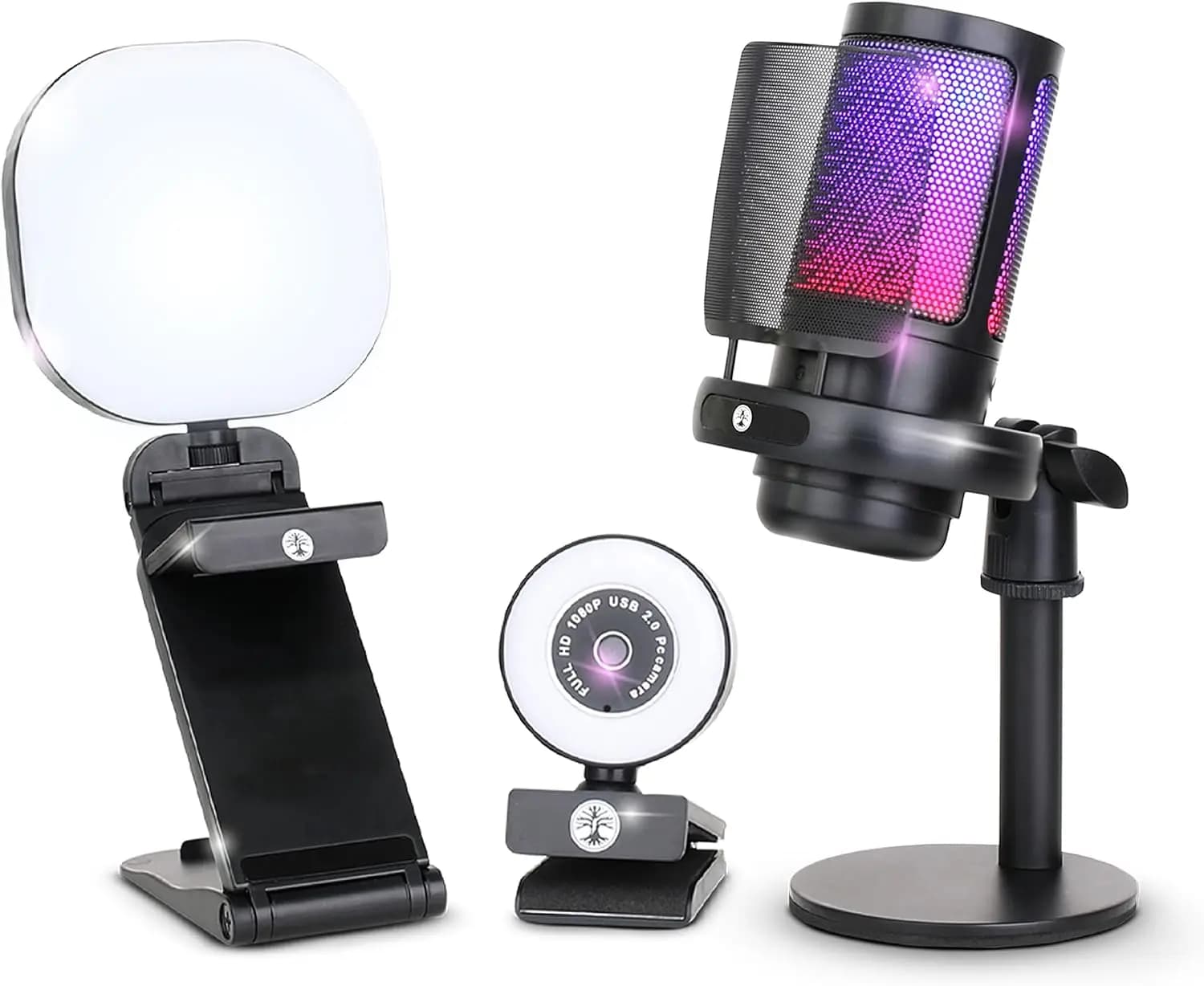 All-in-One Streaming Kit: 1080P Webcam, USB Mic & LED Light for Twitch, YouTube, Podcasting