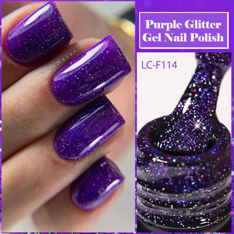 LILYCUTE Smalto per unghie gel con paillettes glitter viola Copertura completa Colore lucido Semi permanente Tutto per manicure Smalto gel per nail art