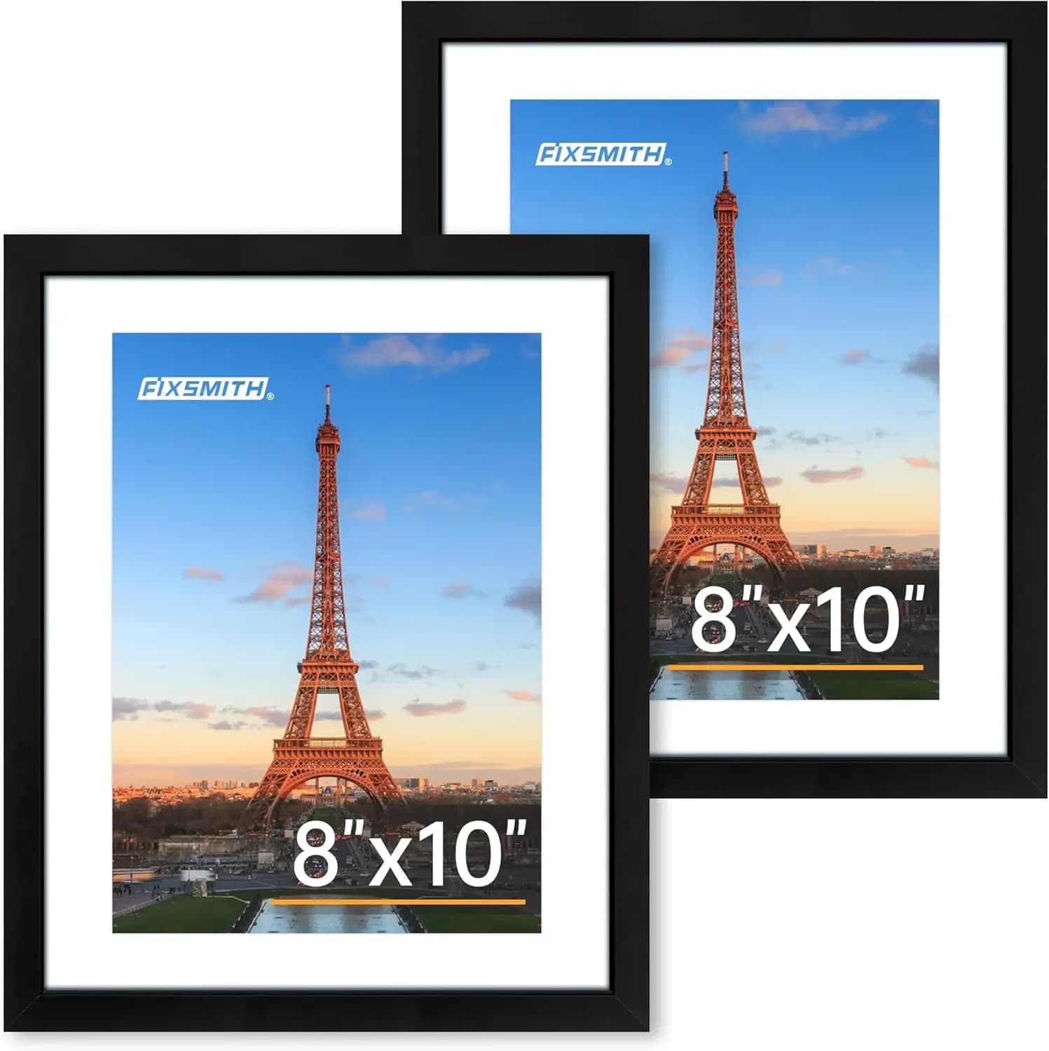 Set di 2 Cornici 8x10, Plexiglass HD, per Foto 5x7 con Passepartout o 8x10 Senza Passepartout, Nero