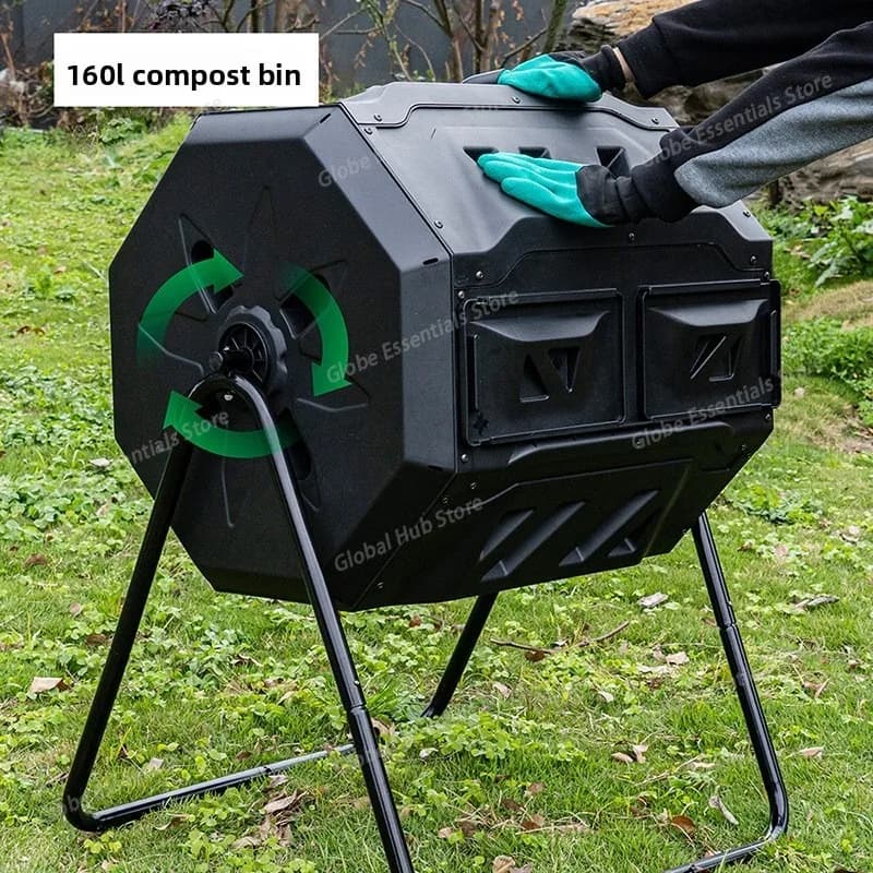 Contenitore per compost, Secchio ribaltabile per giardino, Scatola per fermentazione nel cortile esterno, Fertilizzante organico, Secchio per compost con foglie cadute dei rifiuti