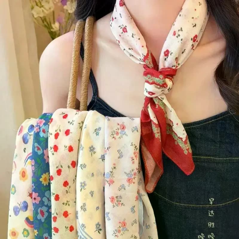 Women Floral Print Head Scarf Soft Breathable Lightweight Headwrap For Summer Beach Travel Daily Wear Hair Accessory