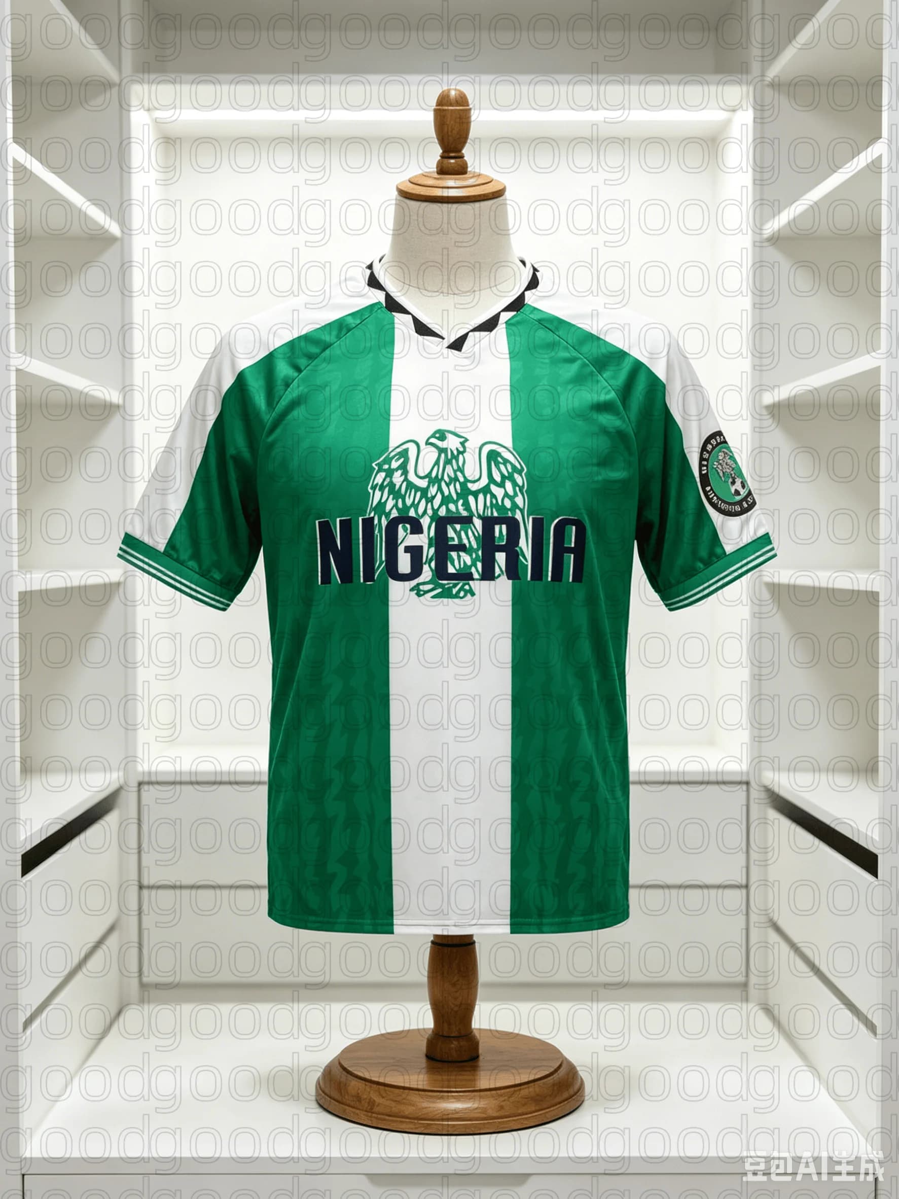 Men's Retro Nigeria Style Soccer Jersey Quick Dry Breathable V-Neck Short Sleeve Football Training T-shirt for Family Kids Tees