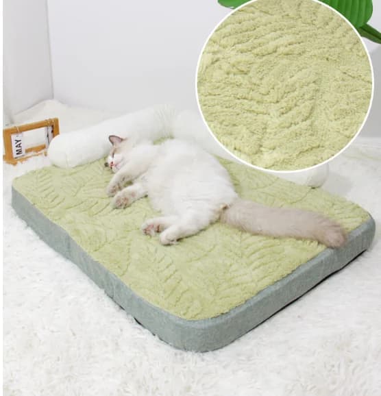 Orthopedic Pet Bed with Bolster Cushion Soft Leaf‑Textured Plush Dog Cat Bed Washable Sleeping Mattress for Small Medium Pets