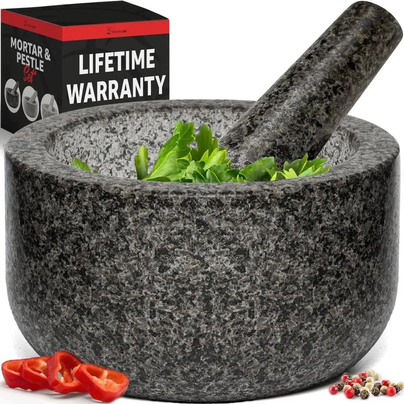 Set di mortaio e pestello di grandi dimensioni per carichi pesanti, base antiscivolo, per guacamole fresco, salsa, pesto, frantoio per erbe, smerigliatrice per spezie