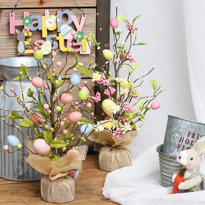 45cm Easter Egg Decoration Tree Branch Easter Deco Colorful Painting Flower Fake Plant Wedding Home Office Party