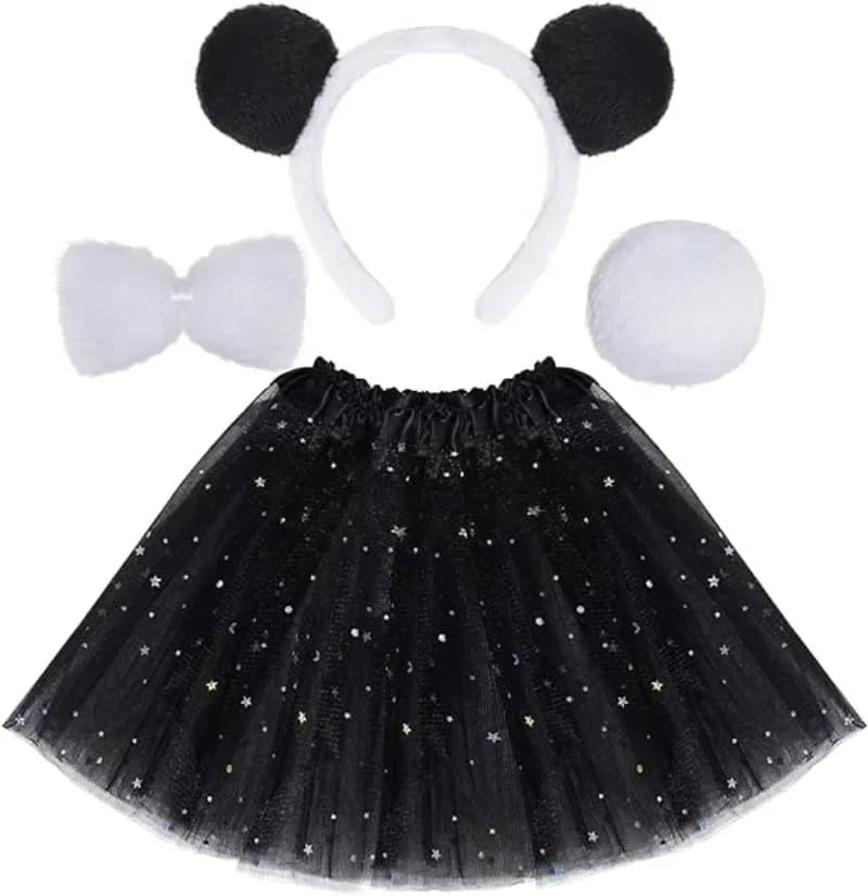 Bianco nero Panda Costume orecchie fascia coda papillon Tutu gonna animale Halloween Cosplay Party bambini ragazze donne Festival di nozze
